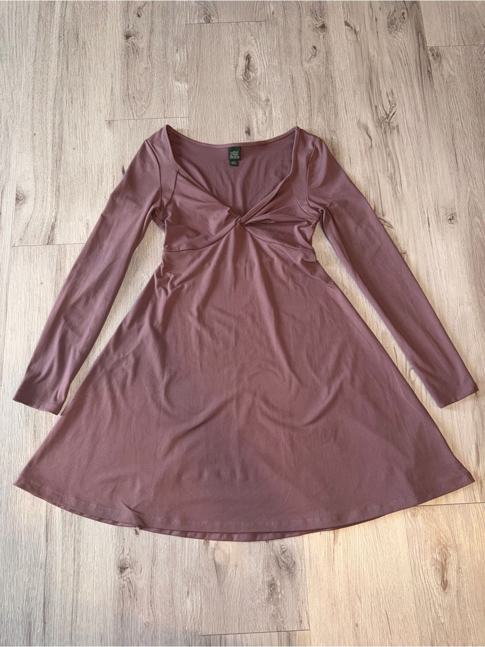 Long Sleeve Twist Front A-Line Dress in Mauve